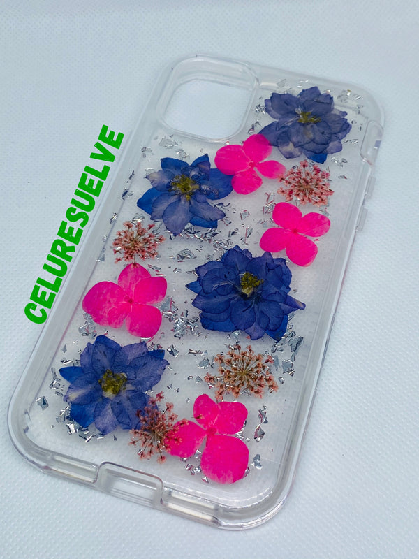 COVER IPHONE FLORES ROSA Y AZUL